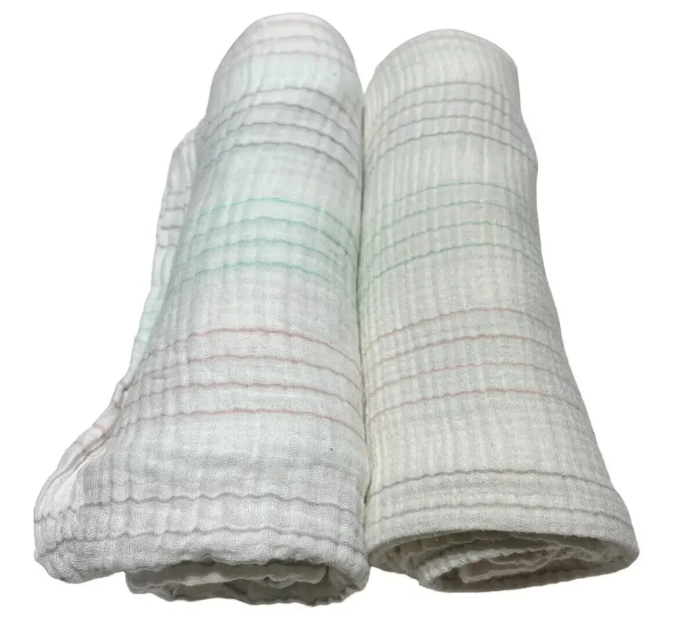 2 Aden + Anais Muslin Swaddle Baby Blankets Pink Aqua Green Gray Stripes Cotton